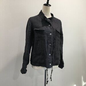 C&C CALIFORNIA Dark Gray 100% Linen Adjustable Drawstring Hem Long Sleeve Jacket